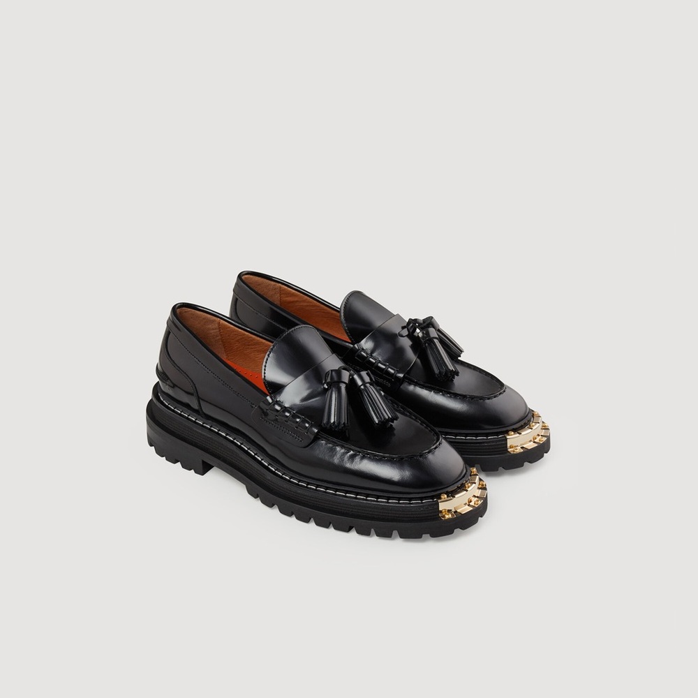 Sandro Thick-Soled Leather Black Loafers Size 39